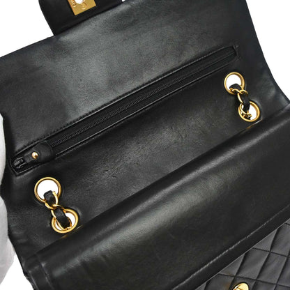 Chanel 1991-1994 Black Lambskin Medium Classic Double Flap Shoulder Bag