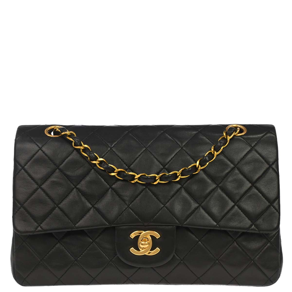 Chanel 1994-1996 Black Lambskin Medium Classic Double Flap Shoulder Bag
