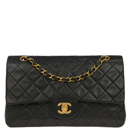 Chanel 1994-1996 Black Lambskin Medium Classic Double Flap Shoulder Bag