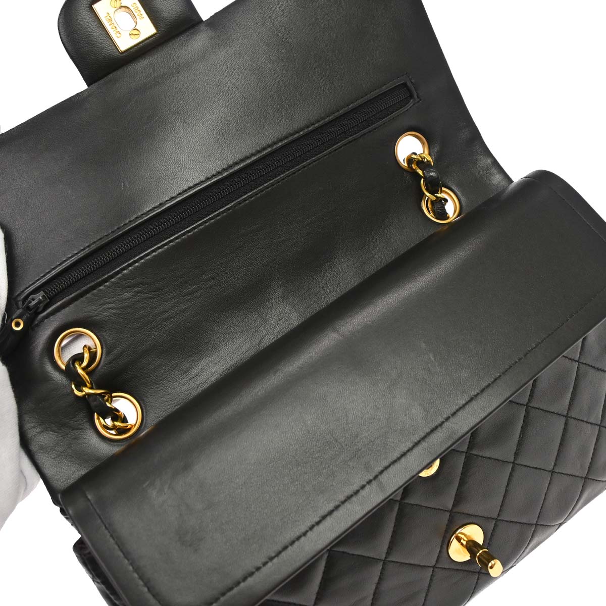 Chanel 1994-1996 Black Lambskin Medium Classic Double Flap Shoulder Bag