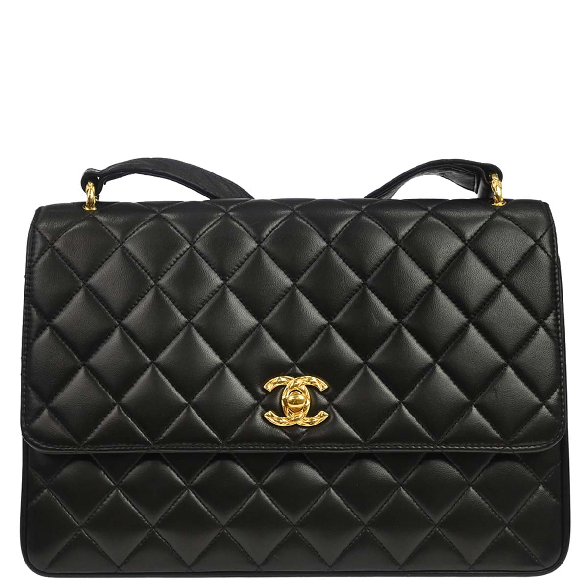 Chanel 1991-1994 Black Lambskin Single Flap Shoulder Bag
