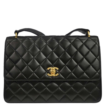 Chanel 1991-1994 Black Lambskin Single Flap Shoulder Bag