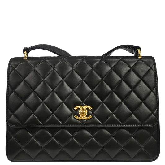 Chanel 1991-1994 Black Lambskin Single Flap Shoulder Bag