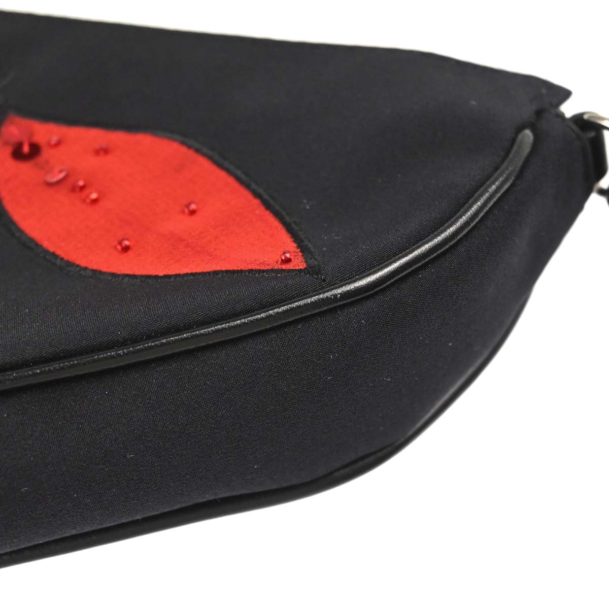Christian Dior Black Canvas Beaded Saddle Handbag