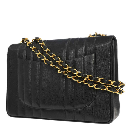Chanel 1991-1994 Black Caviar Skin Jumbo Mademoiselle Classic Flap Bag