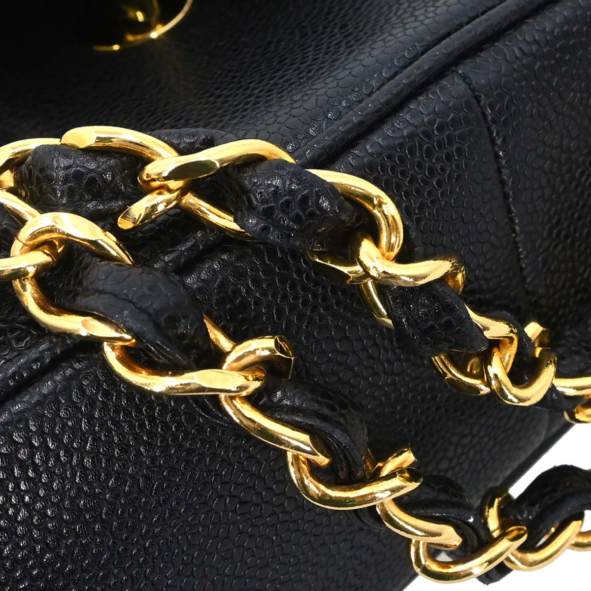Chanel 1991-1994 Black Caviar Skin Jumbo Mademoiselle Classic Flap Bag