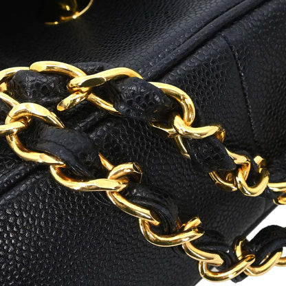 Chanel 1991-1994 Black Caviar Skin Jumbo Mademoiselle Classic Flap Bag