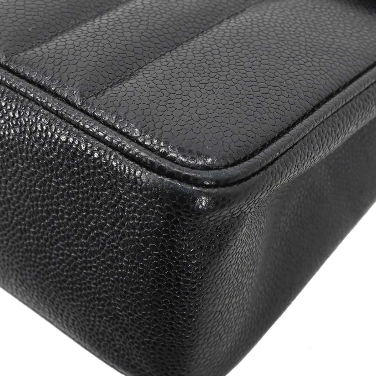 Chanel 1991-1994 Black Caviar Skin Jumbo Mademoiselle Classic Flap Bag