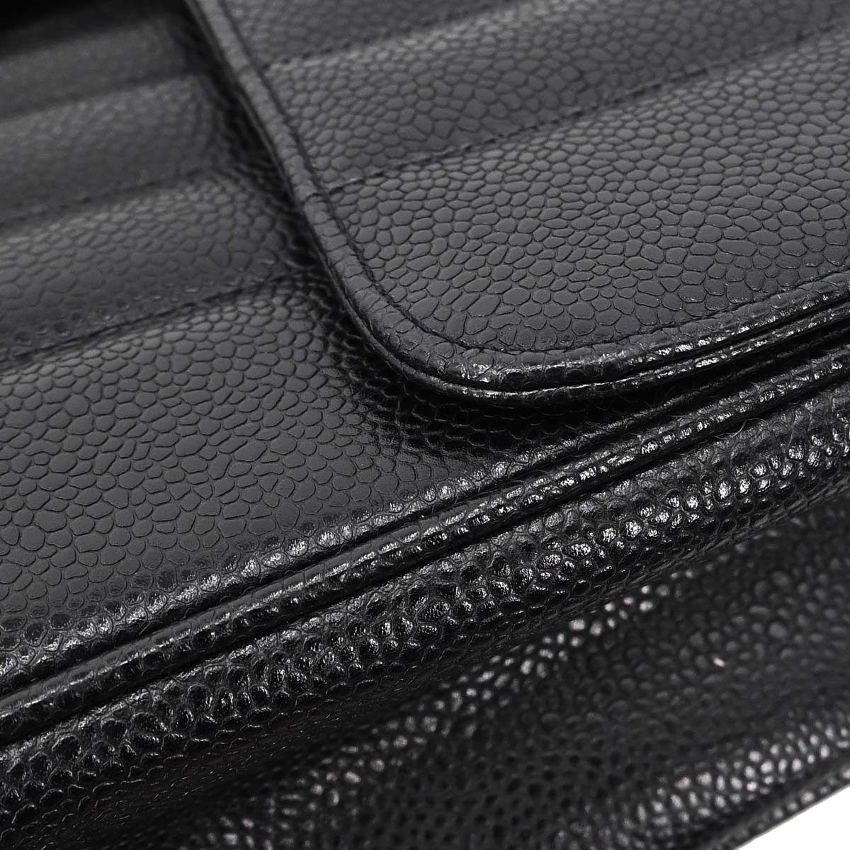 Chanel 1991-1994 Black Caviar Skin Jumbo Mademoiselle Classic Flap Bag