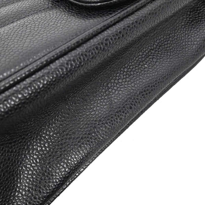 Chanel 1991-1994 Black Caviar Skin Jumbo Mademoiselle Classic Flap Bag