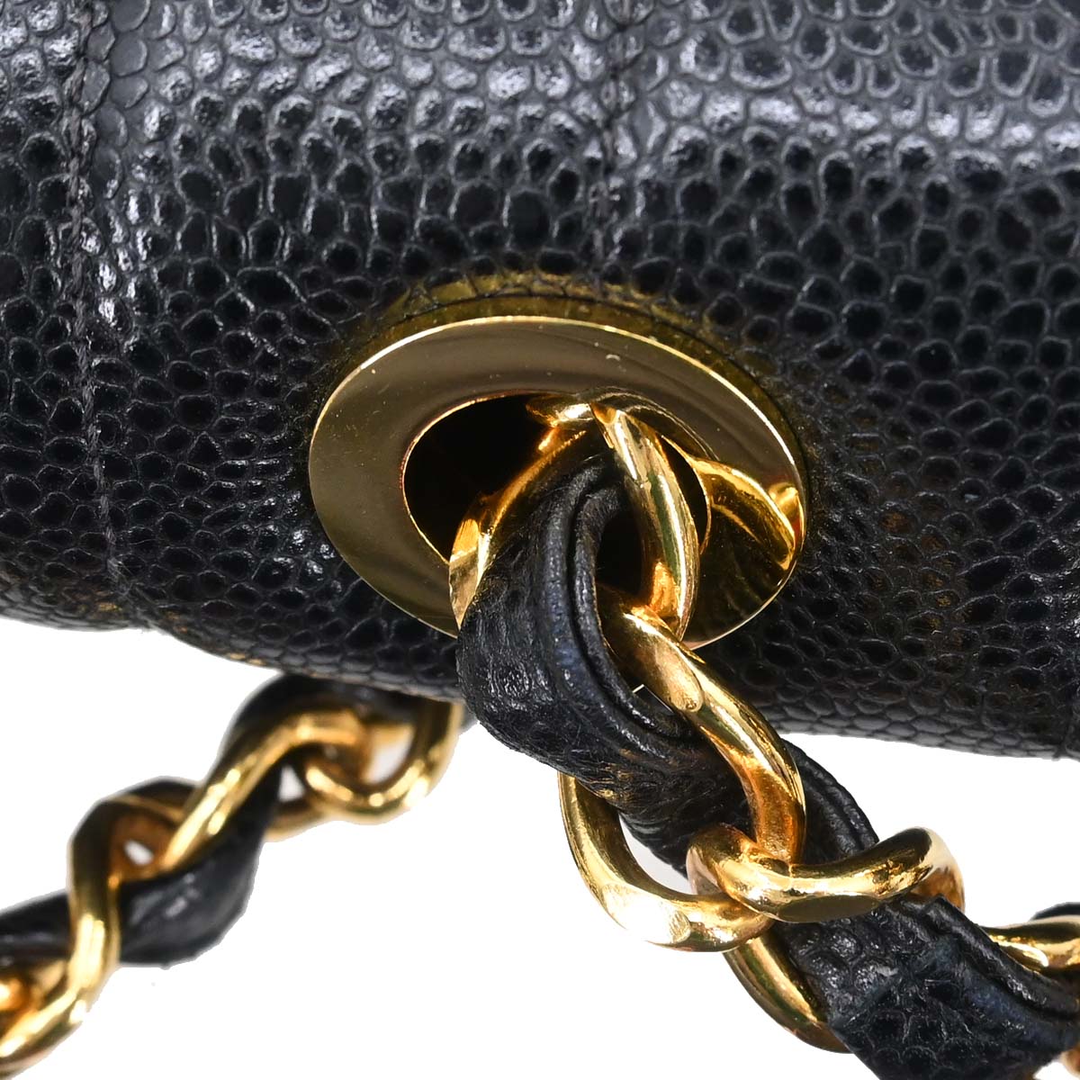 Chanel 1991-1994 Black Caviar Skin Jumbo Mademoiselle Classic Flap Bag