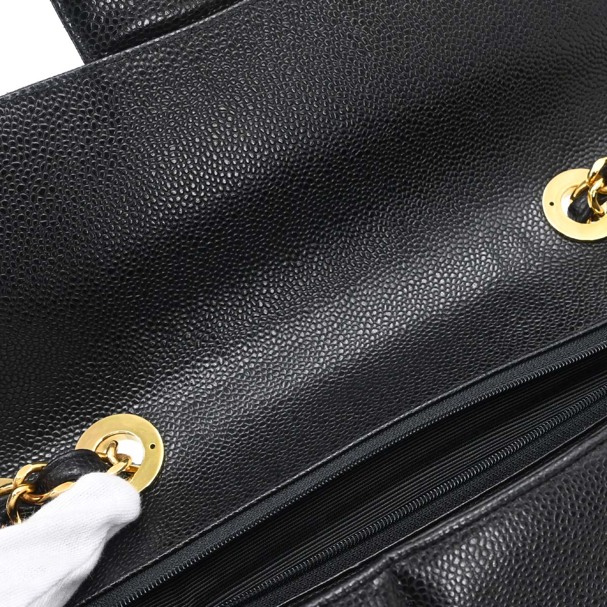 Chanel 1991-1994 Black Caviar Skin Jumbo Mademoiselle Classic Flap Bag