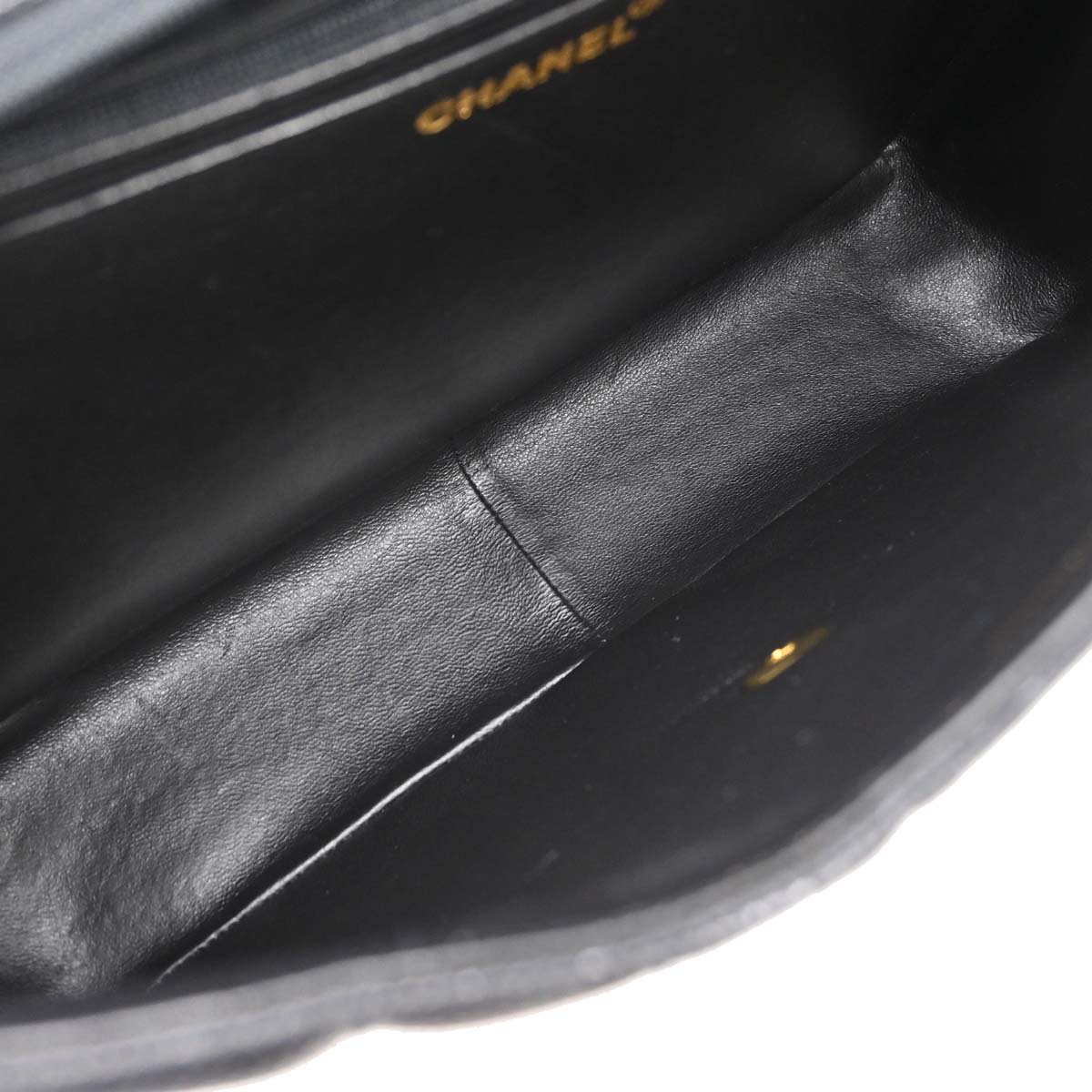 Chanel 1991-1994 Black Caviar Skin Jumbo Mademoiselle Classic Flap Bag
