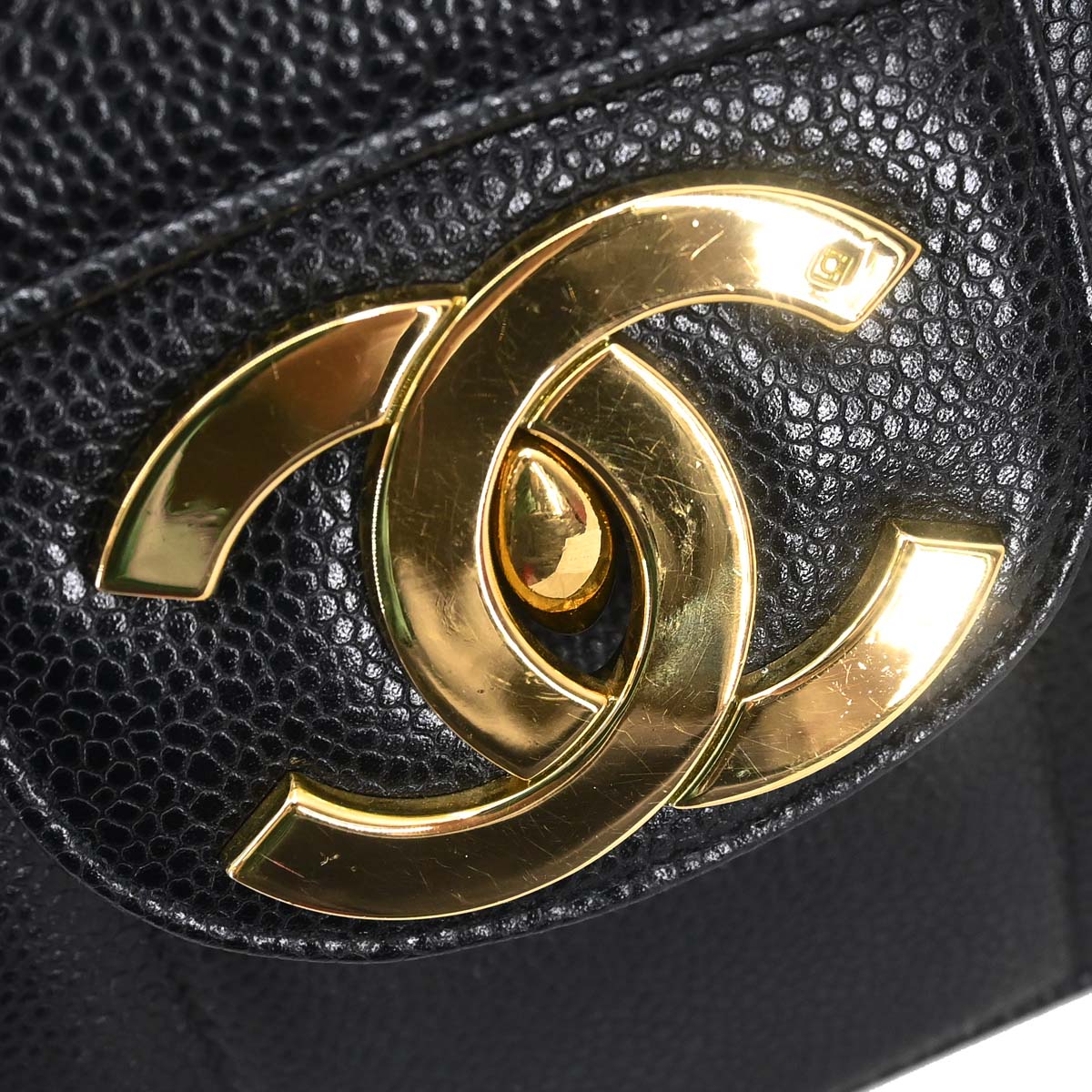 Chanel 1991-1994 Black Caviar Skin Jumbo Mademoiselle Classic Flap Bag