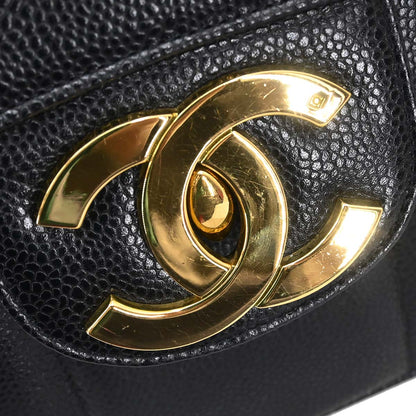 Chanel 1991-1994 Black Caviar Skin Jumbo Mademoiselle Classic Flap Bag