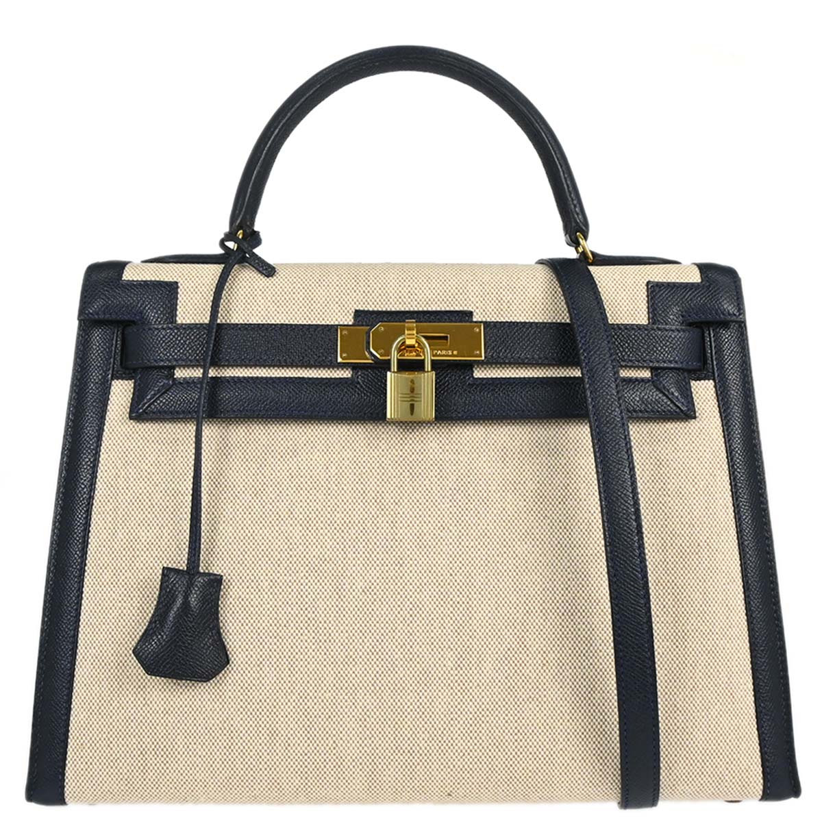 Hermes Blue Indigo Courchevel Toile H Kelly 32 Sellier 2way Shoulder Handbag