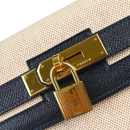 Hermes Blue Indigo Courchevel Toile H Kelly 32 Sellier 2way Shoulder Handbag