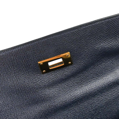 Hermes Blue Indigo Courchevel Toile H Kelly 32 Sellier 2way Shoulder Handbag