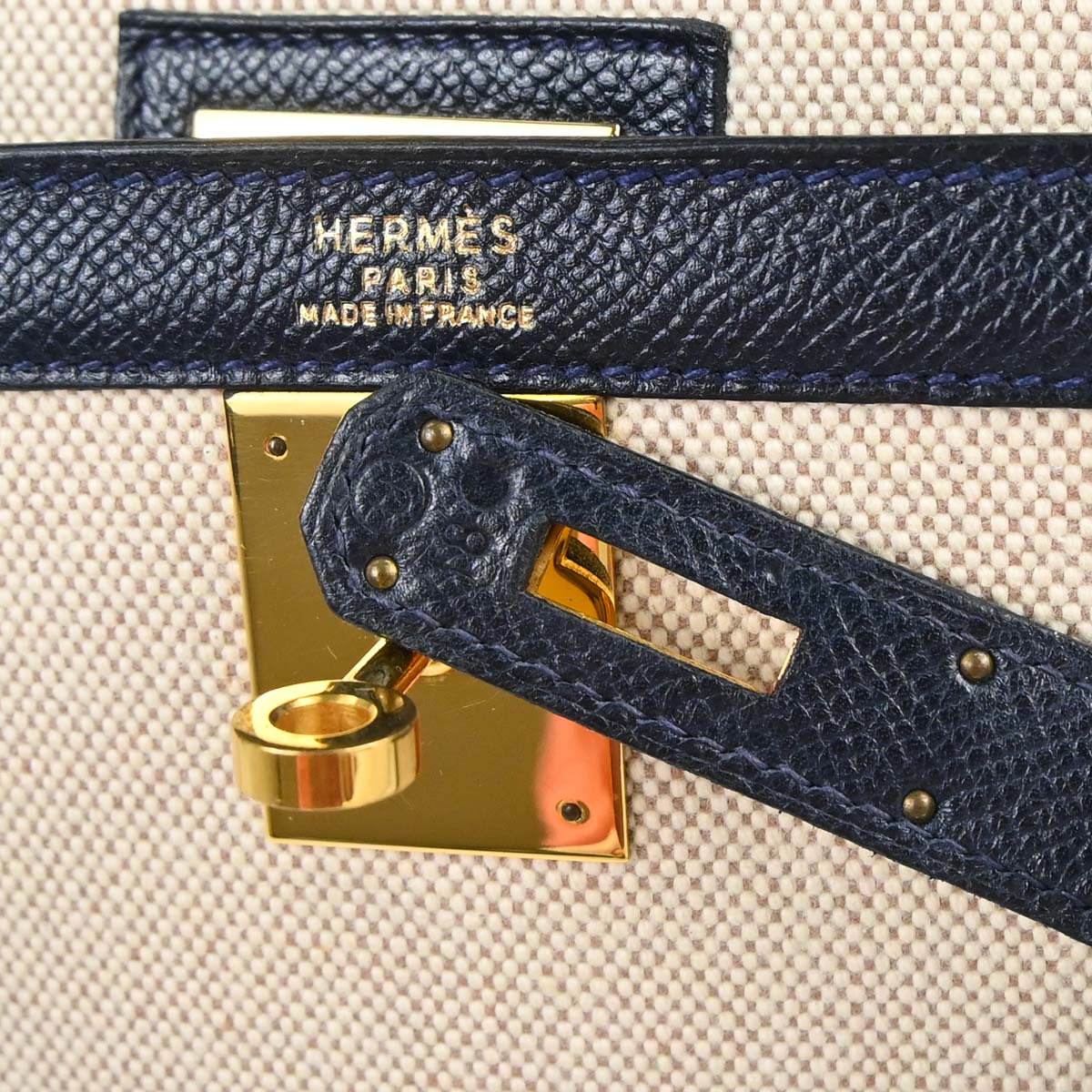 Hermes Blue Indigo Courchevel Toile H Kelly 32 Sellier 2way Shoulder Handbag