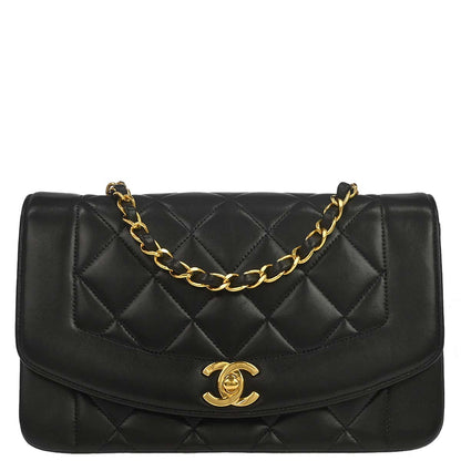 Chanel 1994-1996 Black Lambskin Small Diana Shoulder Bag