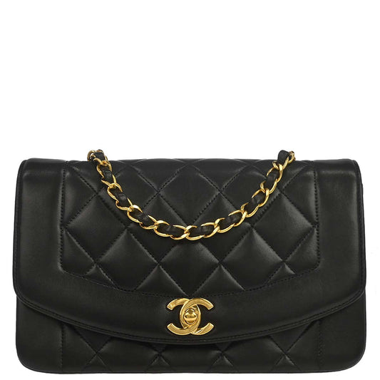 Chanel 1994-1996 Black Lambskin Small Diana Shoulder Bag