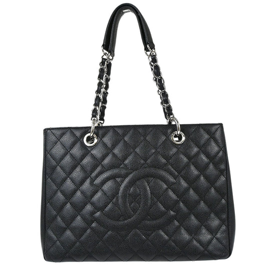 Chanel 2012-2013 Black Caviar Skin Grand Shopping Tote GST Chain Handbag