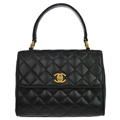 Chanel 1991-1994 Black Lambskin Straight Flap Handbag
