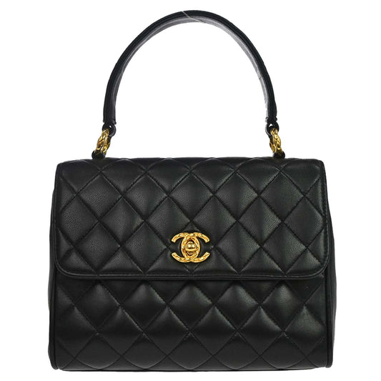 Chanel 1991-1994 Black Lambskin Straight Flap Handbag