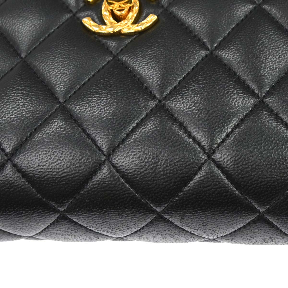Chanel 1991-1994 Black Lambskin Straight Flap Handbag