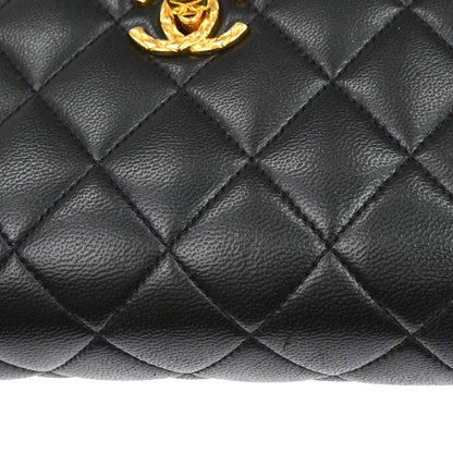 Chanel 1991-1994 Black Lambskin Straight Flap Handbag