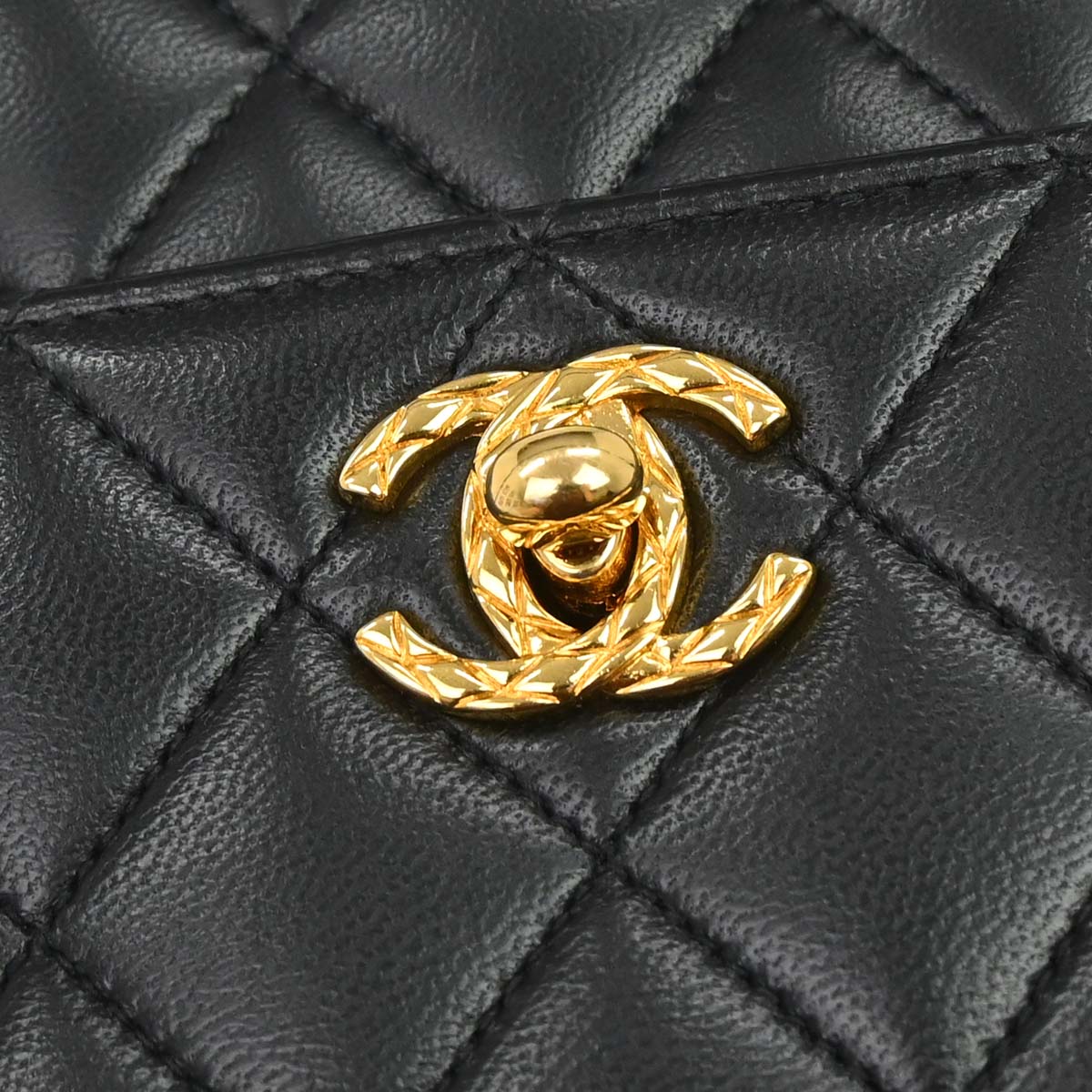 Chanel 1991-1994 Black Lambskin Straight Flap Handbag