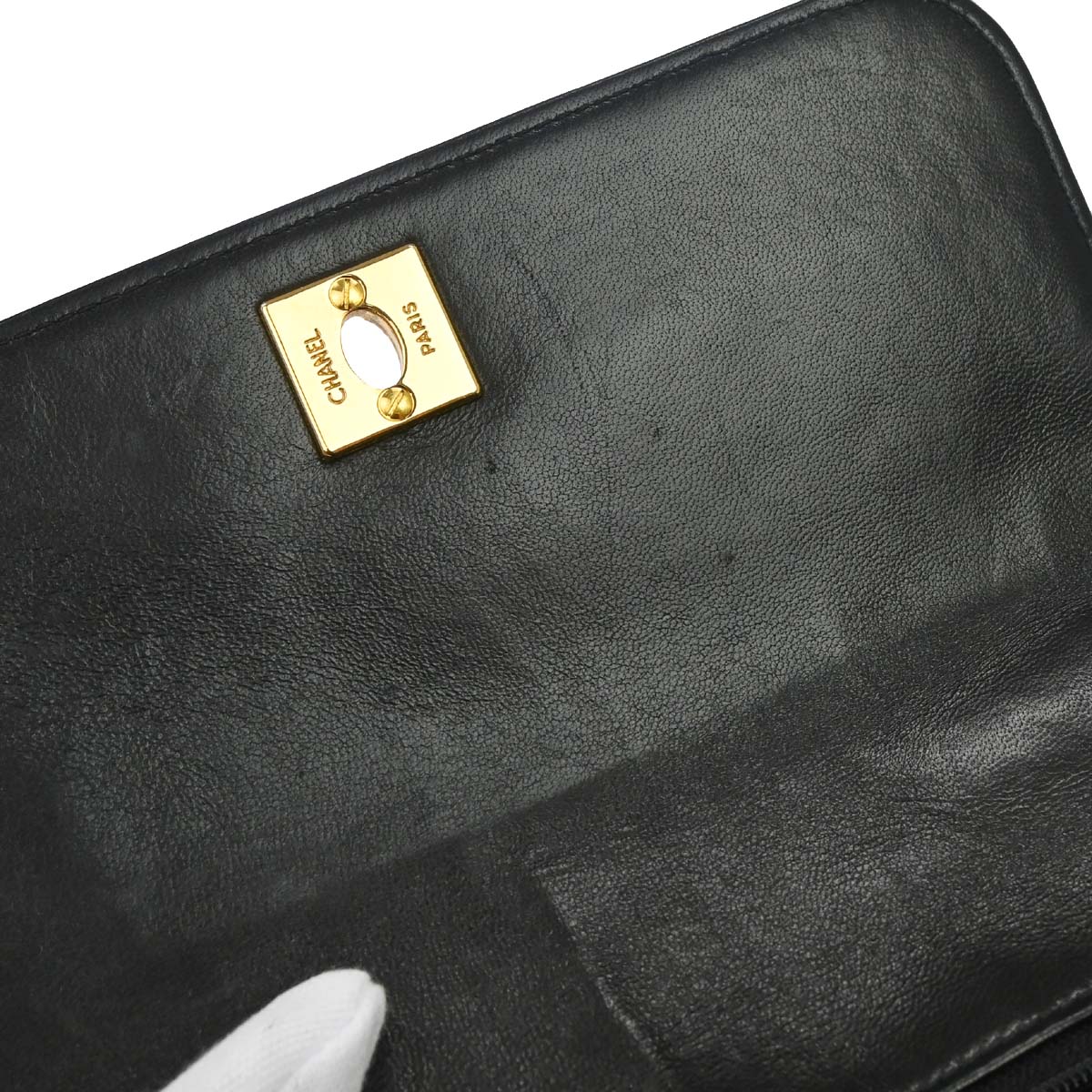 Chanel 1991-1994 Black Lambskin Straight Flap Handbag