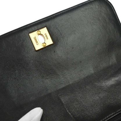 Chanel 1991-1994 Black Lambskin Straight Flap Handbag