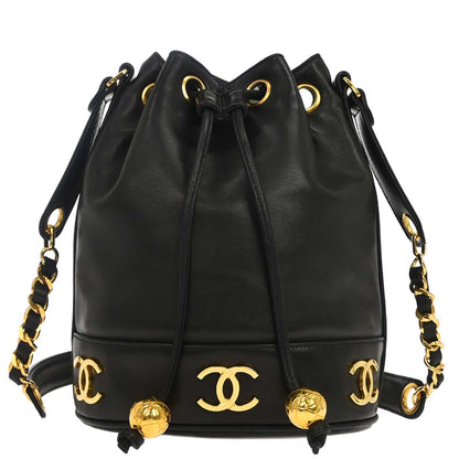 Chanel Black Lambskin Triple CC Drawstring Shoulder Bag