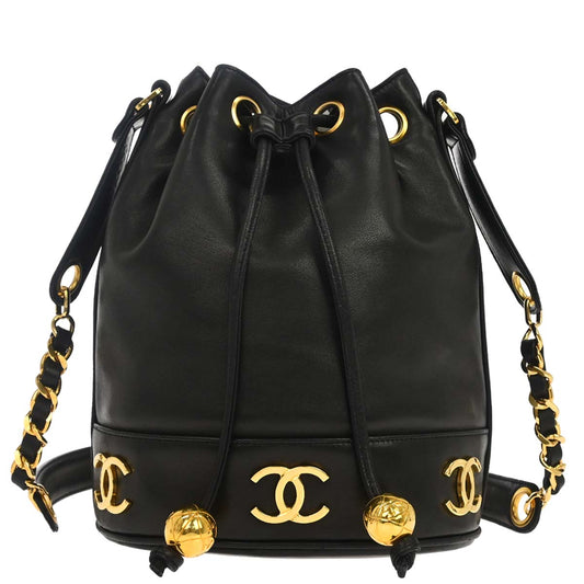 Chanel Black Lambskin Triple CC Drawstring Shoulder Bag