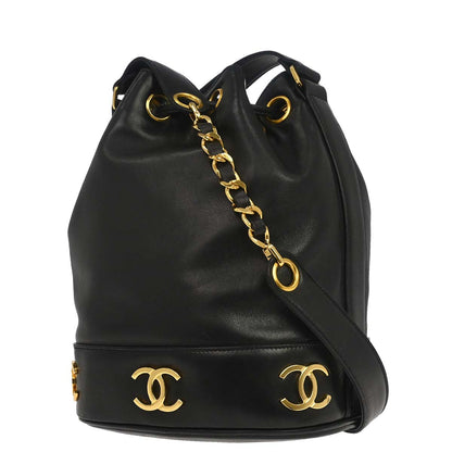 Chanel Black Lambskin Triple CC Drawstring Shoulder Bag