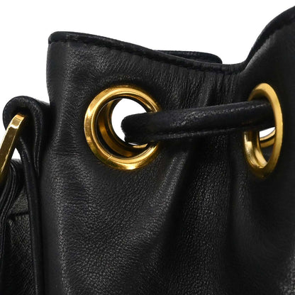 Chanel Black Lambskin Triple CC Drawstring Shoulder Bag