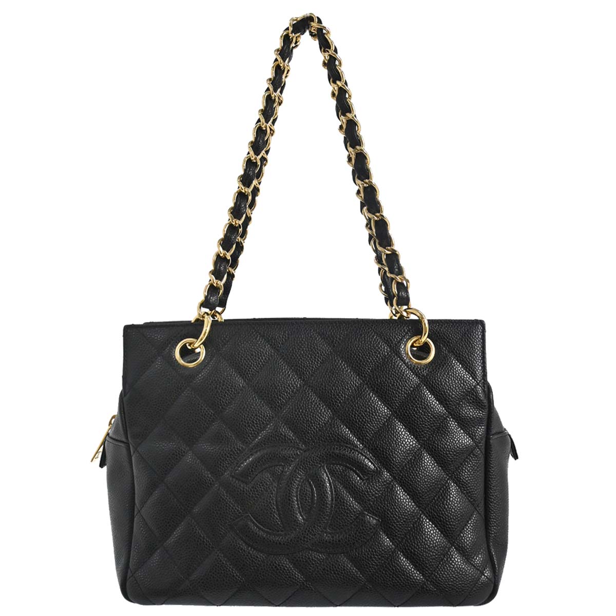 Chanel 2005-2006 Black Caviar Skin Petite Timeless Tote PTT Chain Handbag
