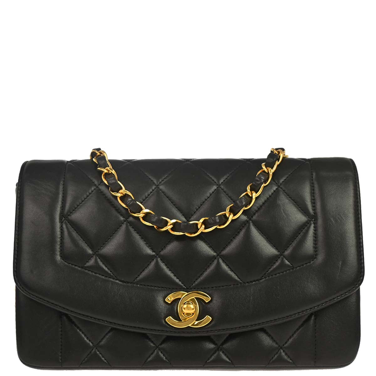 Chanel 1994-1996 Black Lambskin Small Diana Shoulder Bag