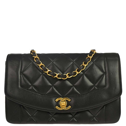 Chanel 1994-1996 Black Lambskin Small Diana Shoulder Bag