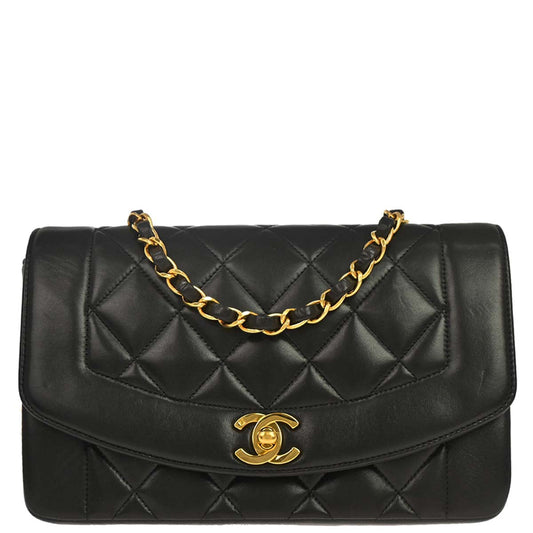 Chanel 1994-1996 Black Lambskin Small Diana Shoulder Bag