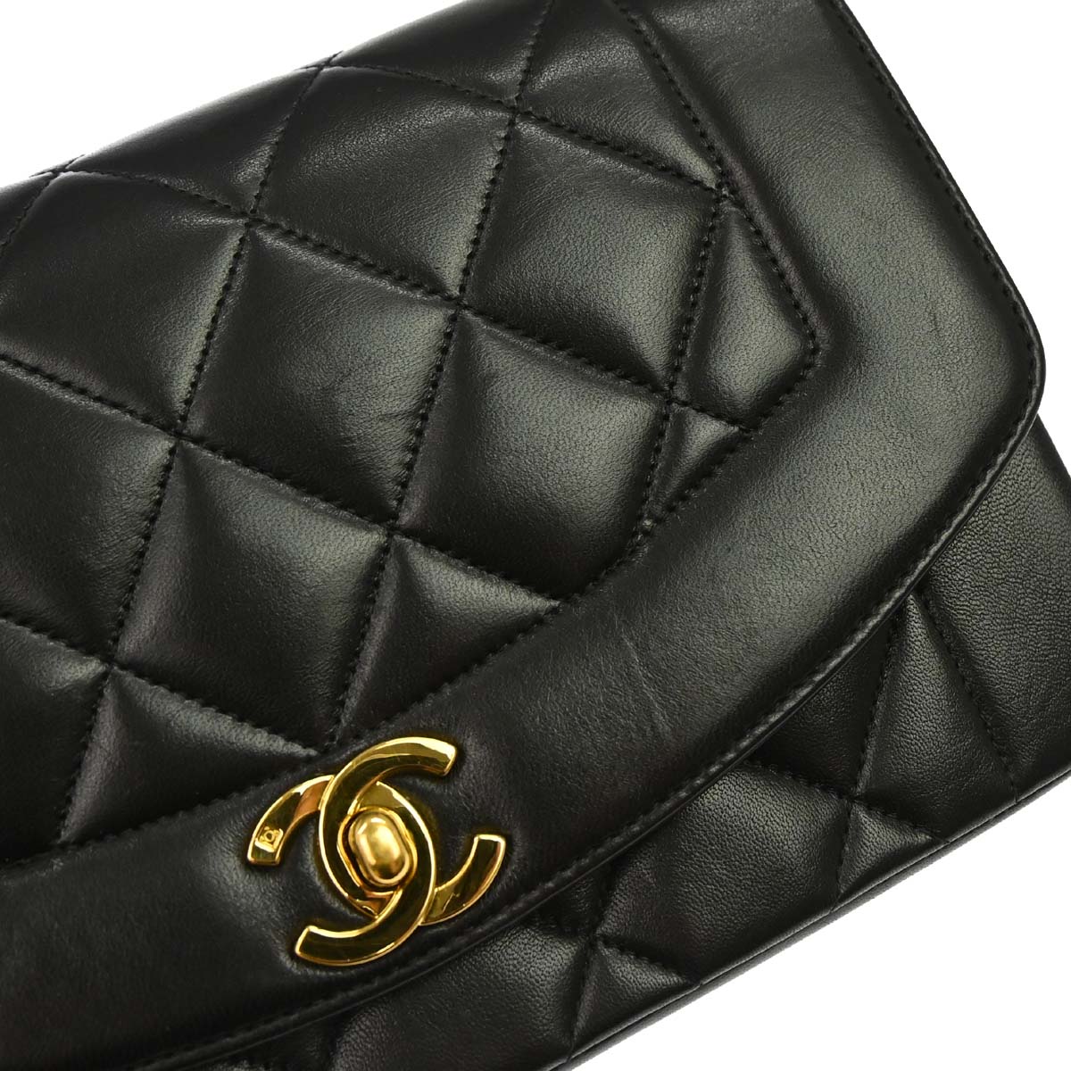 Chanel 1994-1996 Black Lambskin Small Diana Shoulder Bag
