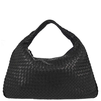 Bottega Veneta Black Lambskin Intrecciato Hobo Handbag