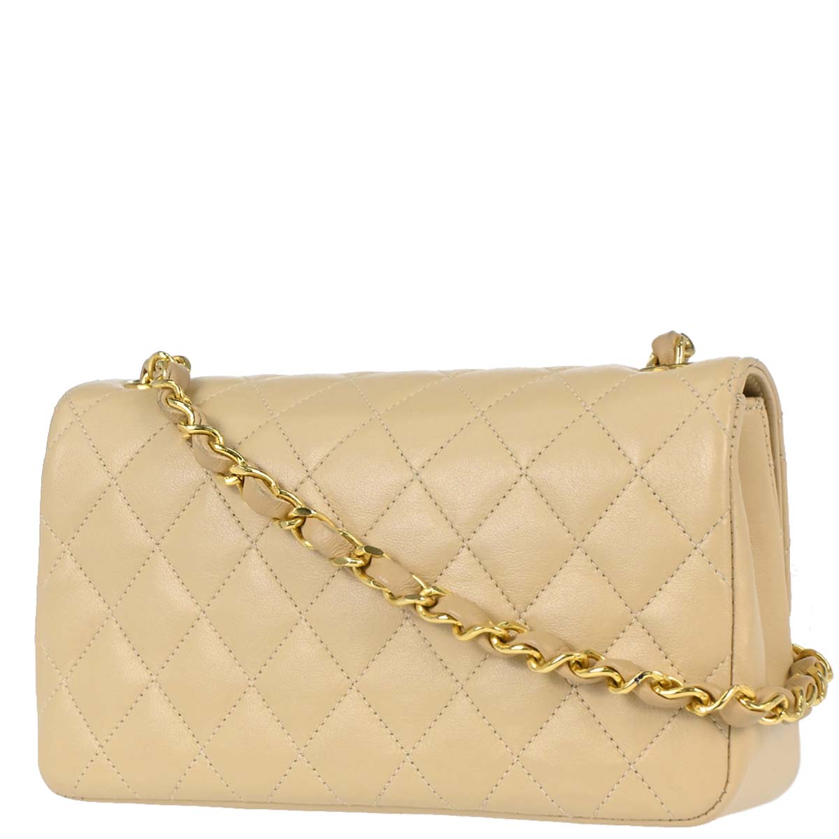Chanel 1989-1991 Beige Lambskin Straight Flap Shoulder Bag