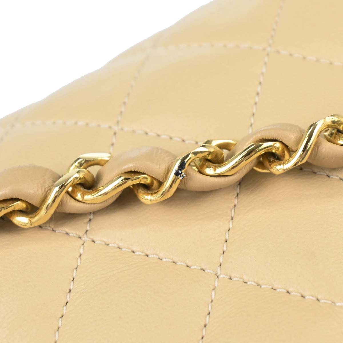 Chanel 1989-1991 Beige Lambskin Straight Flap Shoulder Bag