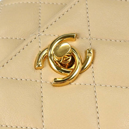 Chanel 1989-1991 Beige Lambskin Straight Flap Shoulder Bag