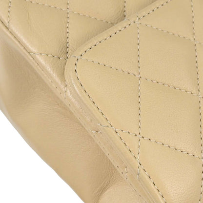 Chanel 1989-1991 Beige Lambskin Straight Flap Shoulder Bag