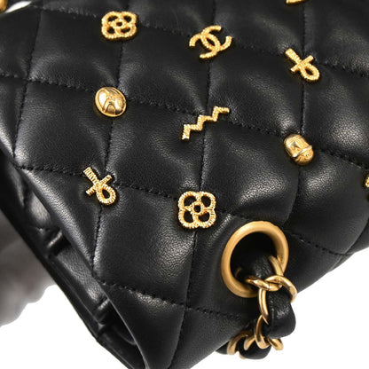 Chanel 2019 Black Lambskin Egyptian Medium Classic Double Flap Shoulder Bag