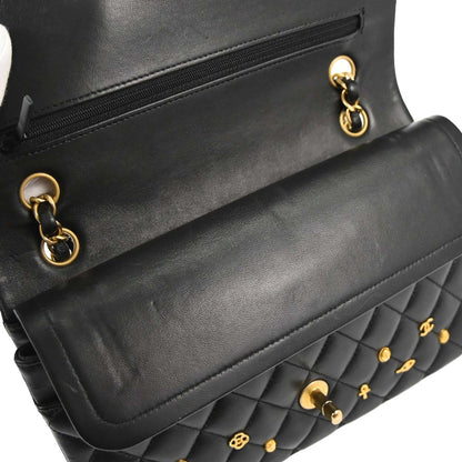 Chanel 2019 Black Lambskin Egyptian Medium Classic Double Flap Shoulder Bag