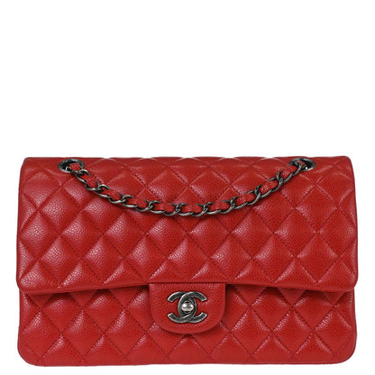 Chanel 2015-2016 Red Caviar Skin Medium Classic Double Flap Shoulder Bag